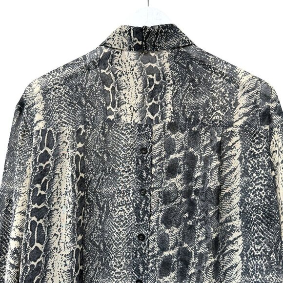 Vintage Havana Gray Snake Print Blouse Large Sheer Button Up Womens Top - Picture 6 of 12